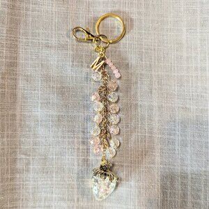 IRIDESCENT PINK BEADED PERSONALIZED LETTER M INITIAL BAG CHARM